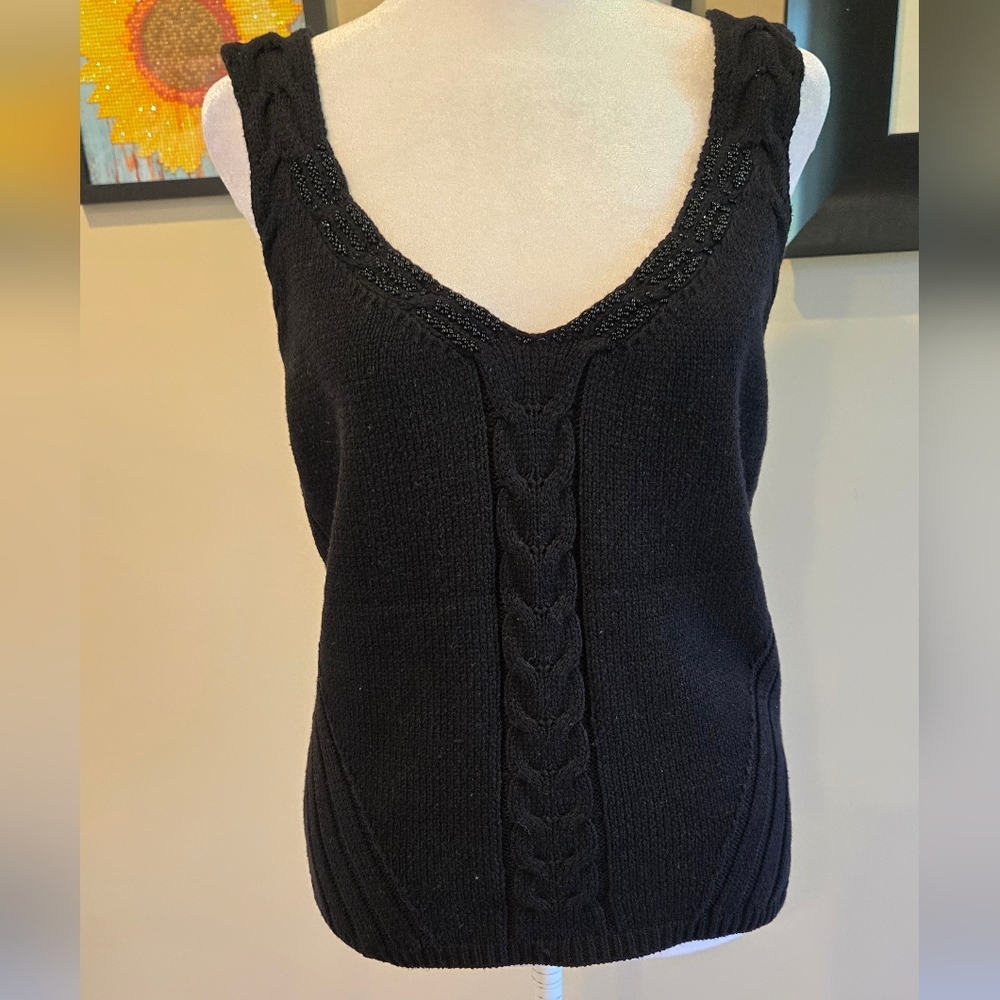 INC International Concepts Black cable Knit Tank Top with beading